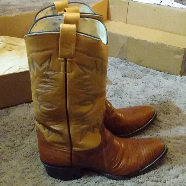 Brand New In Box Antique Vintage Lizard Skin Cowboy Boots Size 490 85